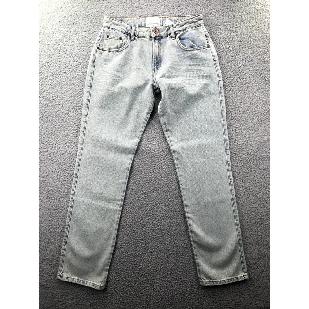 ONE TEASPOON Womens 28 Low Rise Trucker Jeans Light Kansas Acid Blue Wash NWOT